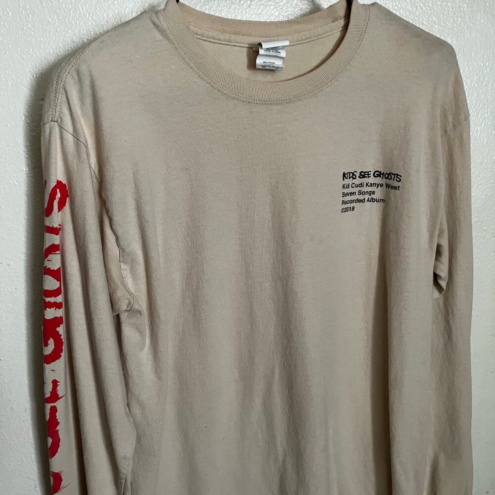 Kids See Ghosts Kid Cudi Kanye West Graphic Long Sleeve T-Shirt Medium Gildan